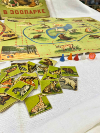 Детская настольная игра "В зоопарке" Росгизместпром 1956г. + гонки. Все в сборе. Винтаж, СССР. Картинка 5